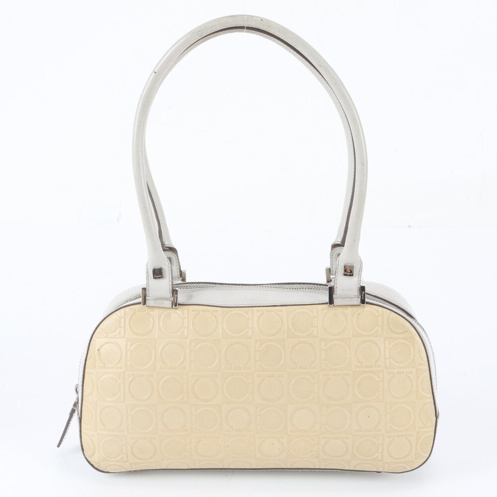 Salvatore Ferragamo Gancini Leather Tote Bag Shoulder with Silver Hardware - ...